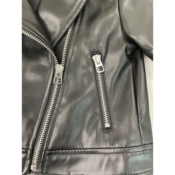 Zara Kids Black Leather Moto Jacket W/ Silver Zipper & Snap Details Size 18-24M